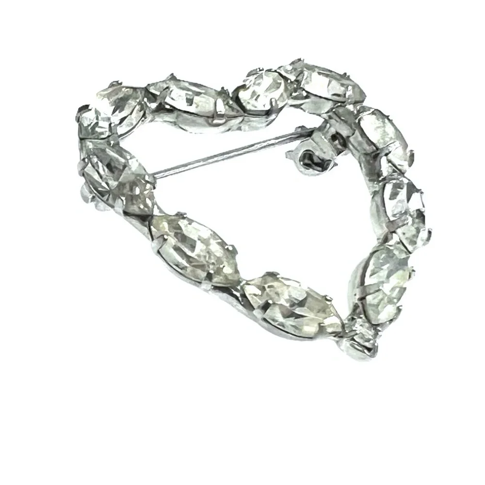 MARQUIS CUT CLEAR CRYSTAL OPEN HEART BROOCH